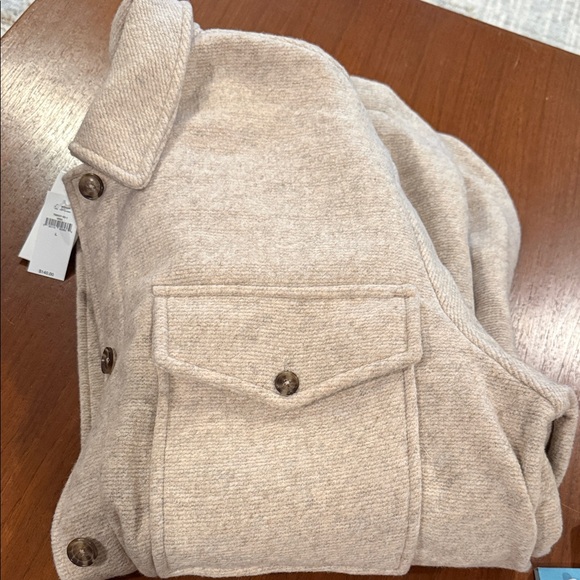 Banana Republic Tan Solid Shacket Llama Hair Tan Oversized Utility Jacket NWT Lg - Picture 2 of 5